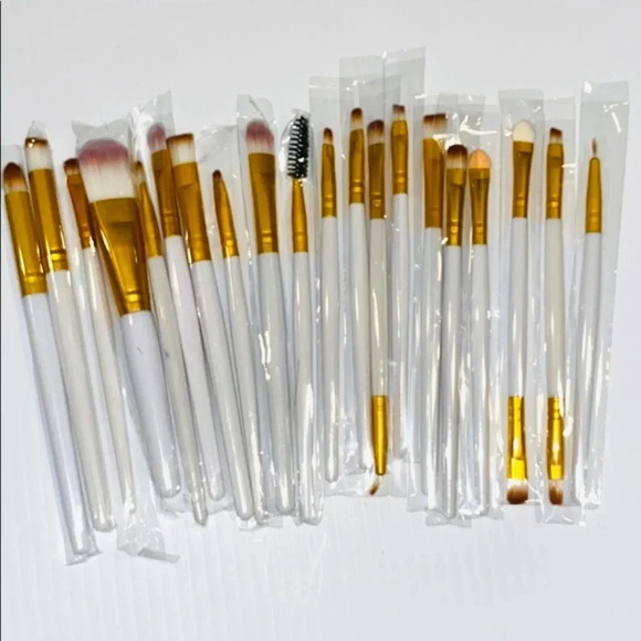 20 MAKEUP BRUSHES NEW WOMENS GIFT WHITE GOLD - Picture 1 of 7